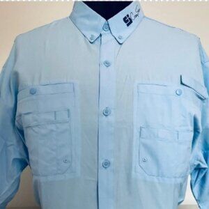 CS Short Sleeve Button Down Performance Fishing Shirt - Blue Mist